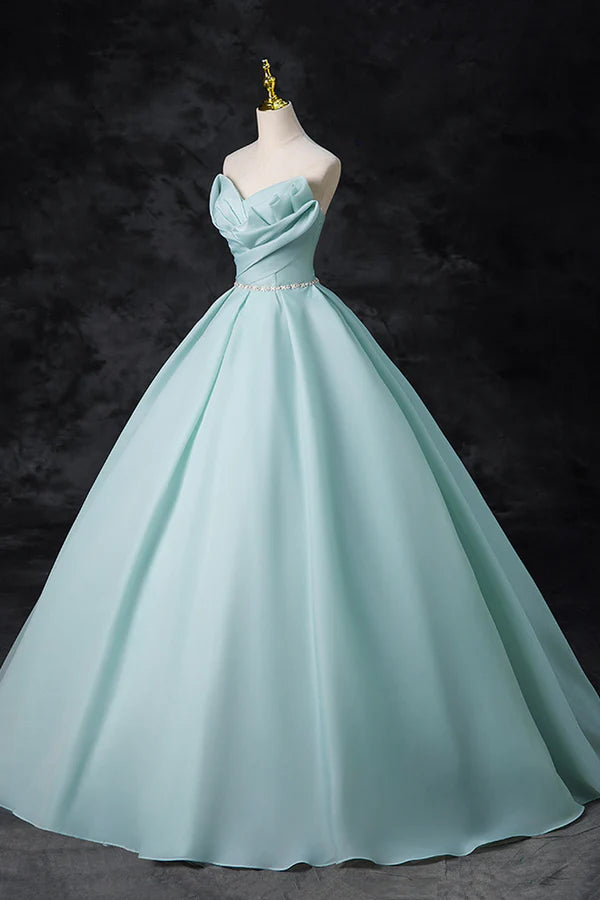 Wholesale Blue Tulle Floor Length Party Dress A-Line Strapless Formal Evening Dress