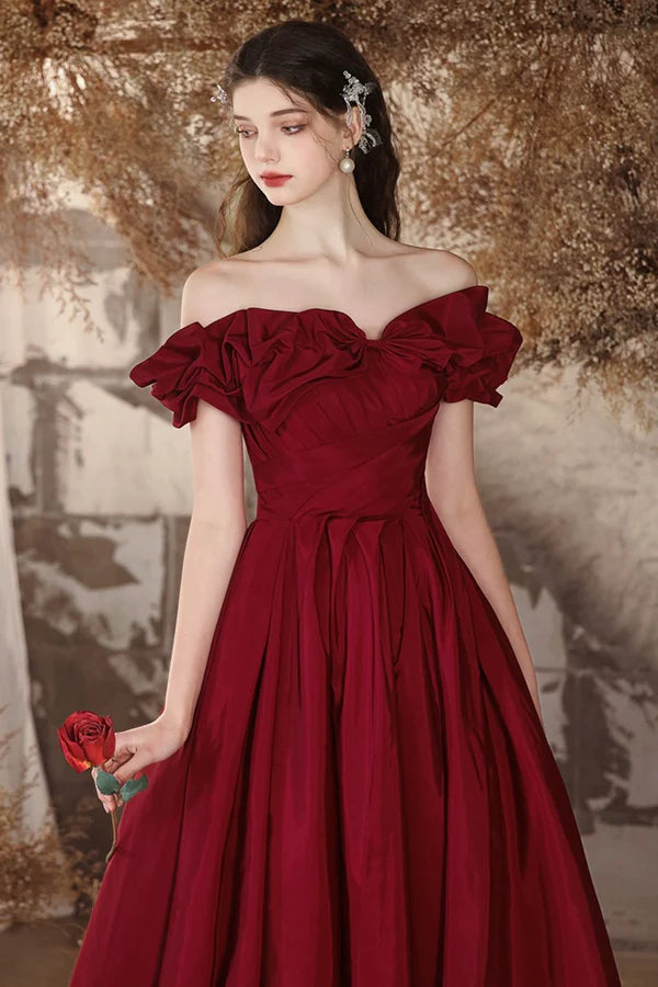 Wholesale Burgundy Off the Shoulder Long A-Line Formal Prom Dresses