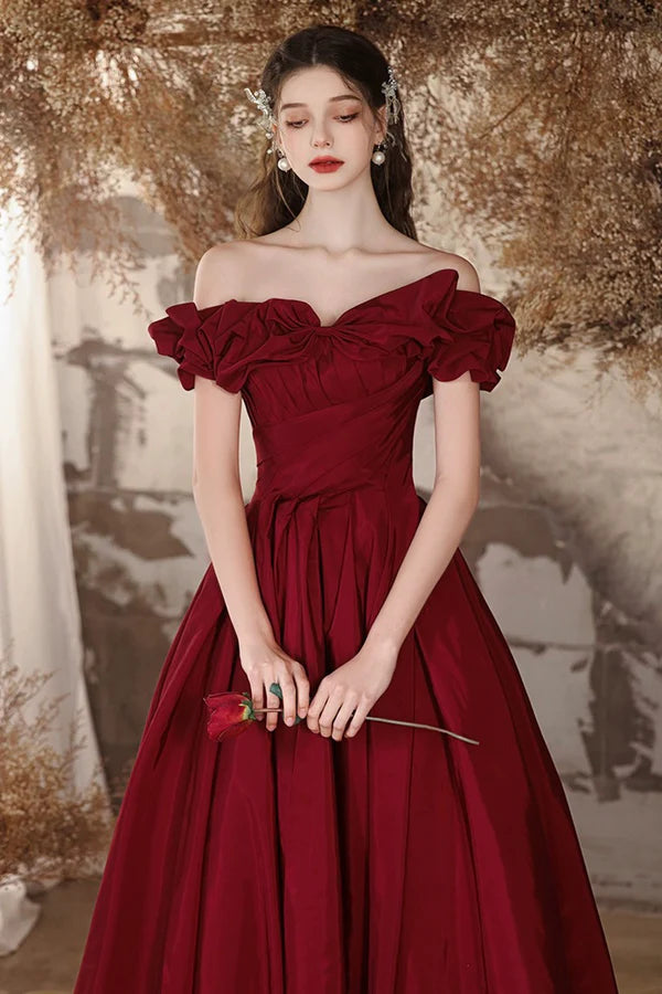 Wholesale Burgundy Off the Shoulder Long A-Line Formal Prom Dresses