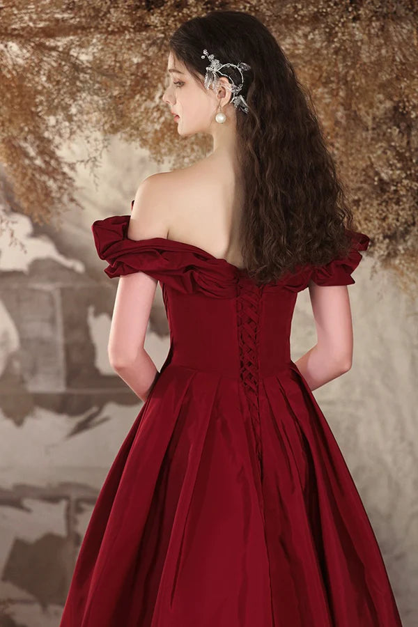 Wholesale Burgundy Off the Shoulder Long A-Line Formal Prom Dresses