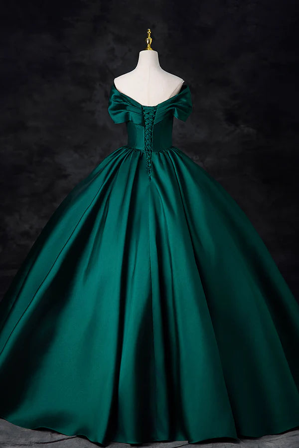 Wholesale Green Satin Floor Length A-Line Formal Dress Beautiful V-Neck Evening Party Dress