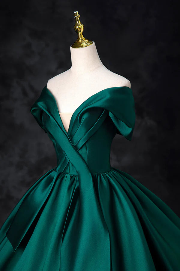 Wholesale Green Satin Floor Length A-Line Formal Dress Beautiful V-Neck Evening Party Dress