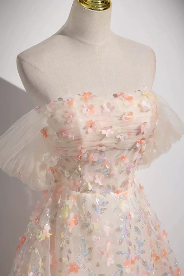 Wholesale Beautiful Floor Length Sequins and Flowers Party Dress Off the Shoulder Tulle Formal Dress