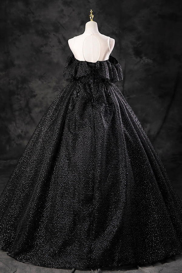 Wholesale Black Tulle Lace Long Prom Dress Black A-Line Off the Shoulder Evening Party Dress