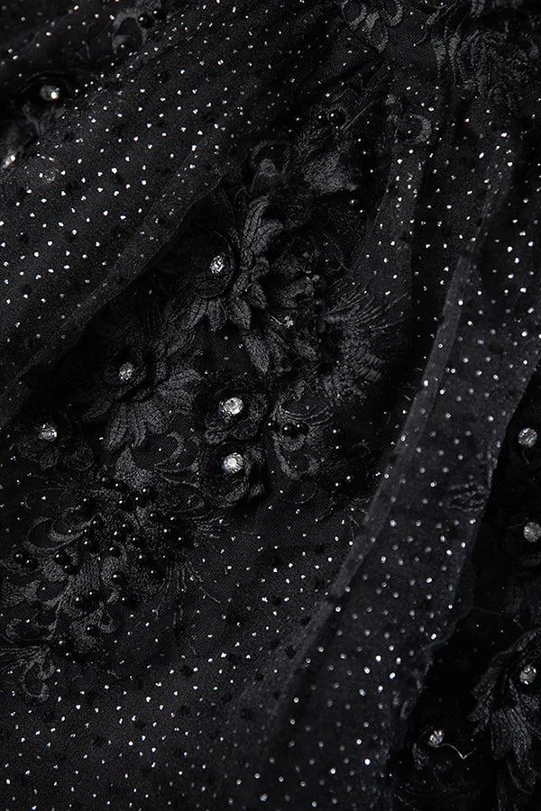 Wholesale Black Tulle Lace Long Prom Dress Black A-Line Off the Shoulder Evening Party Dress