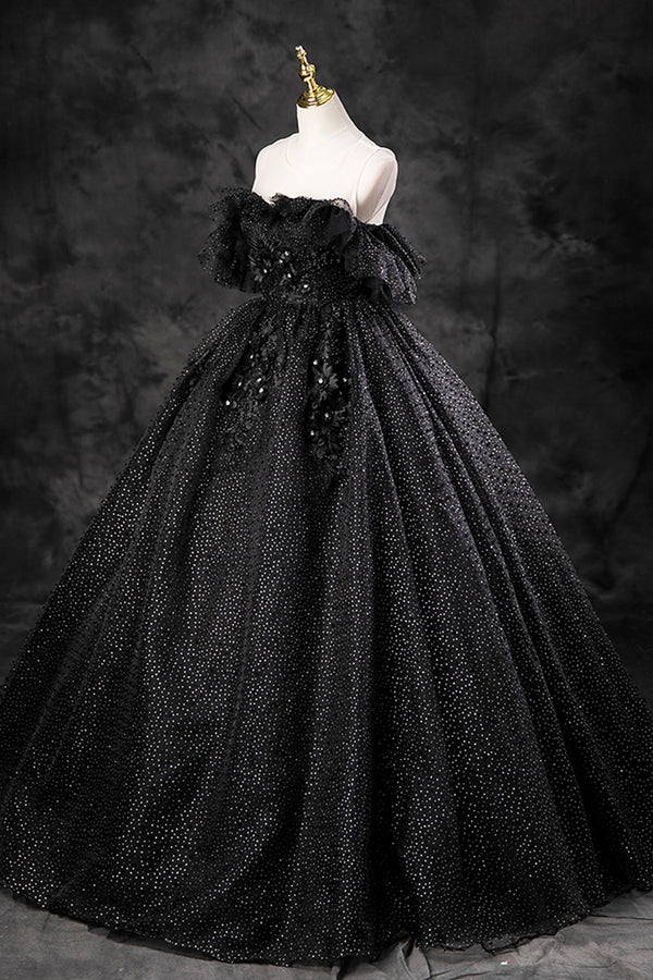 Wholesale Black Tulle Lace Long Prom Dress Black A-Line Off the Shoulder Evening Party Dress