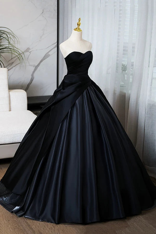 Wholesale A-Line Black Floor Length Prom Dress Black Strapless Formal Evening Dress