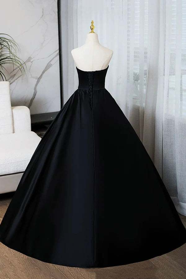 Wholesale A-Line Black Floor Length Prom Dress Black Strapless Formal Evening Dress