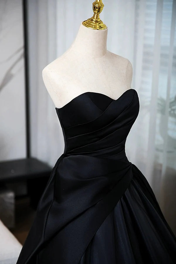 Wholesale A-Line Black Floor Length Prom Dress Black Strapless Formal Evening Dress