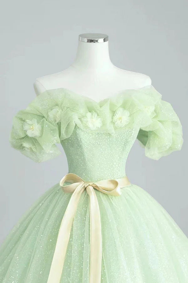 Wholesale Elegant Sage Green Long Formal Dress A-Line Off the Shoulder Evening Party Dress