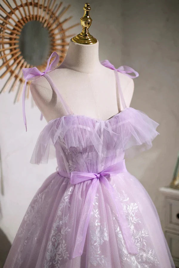 Wholesale Lilac Spaghetti Strap Tulle Lace Short Prom Dress Lovely A-Line Party Dress
