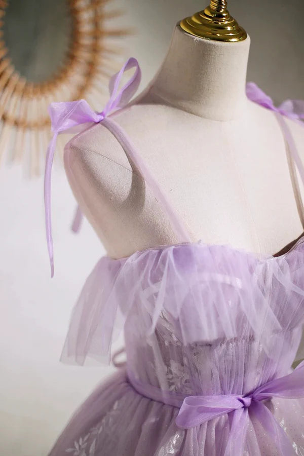 Wholesale Lilac Spaghetti Strap Tulle Lace Short Prom Dress Lovely A-Line Party Dress