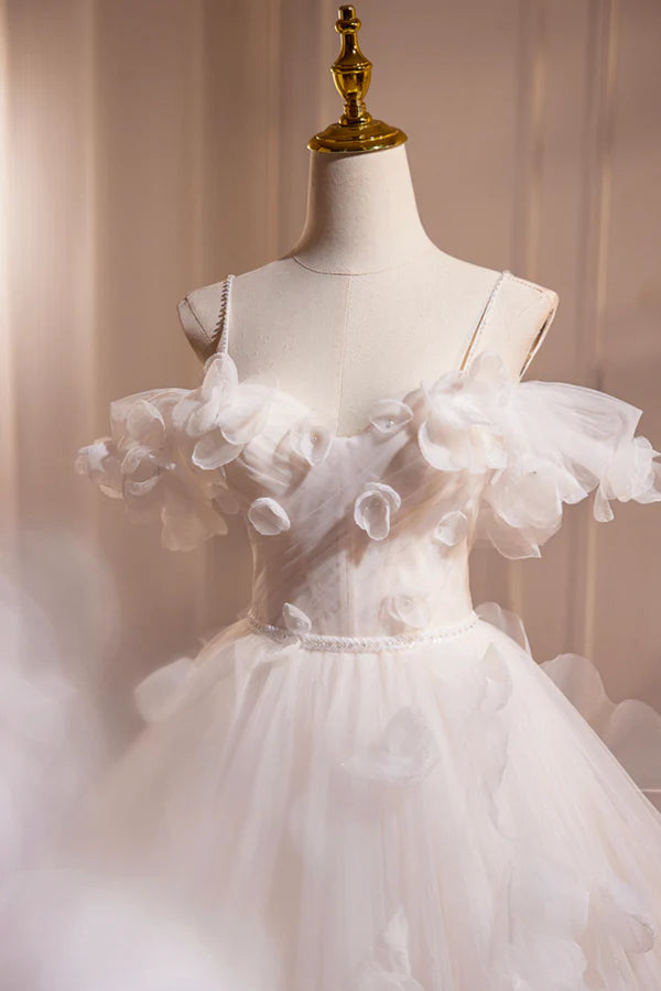 Wholesale Light Champagne Spaghetti Strap Tulle Long Prom Dress Beautiful A-Line Formal Evening Dress