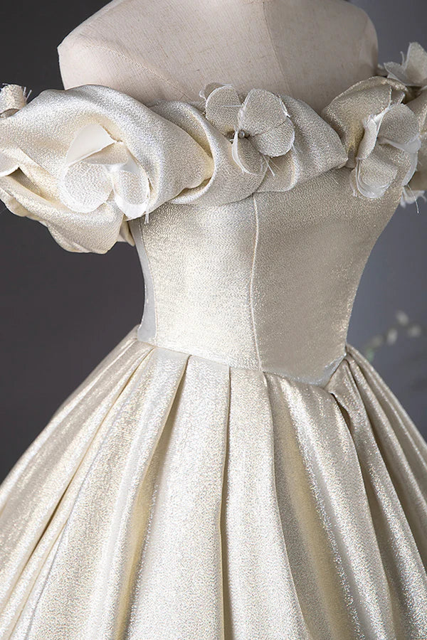 Wholesale Champagne Satin Long Prom Dress Beautiful A-Line Evening Party Dress