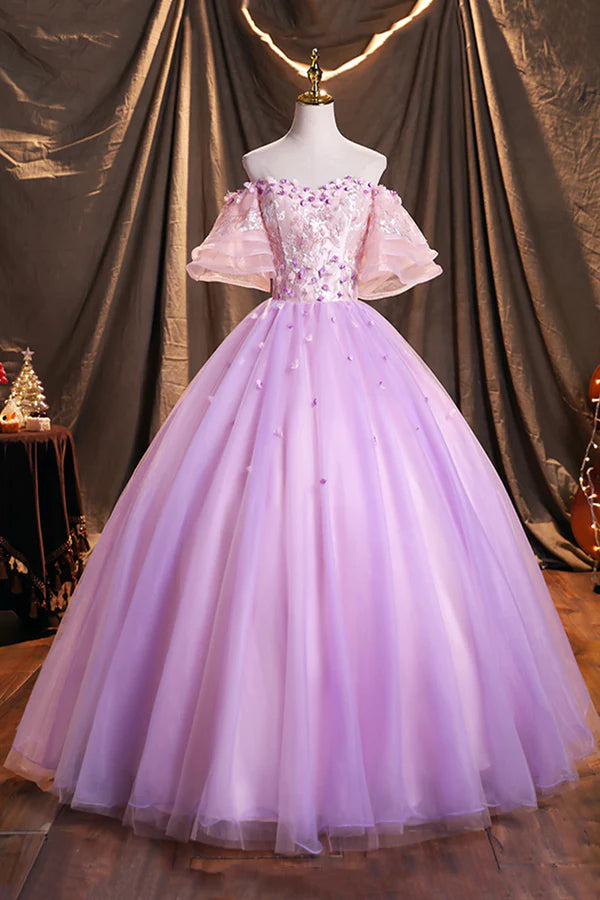 Wholesale Purple Tulle Sequins Long Prom Dress Beautiful Off the Shoulder Evening Party Dress