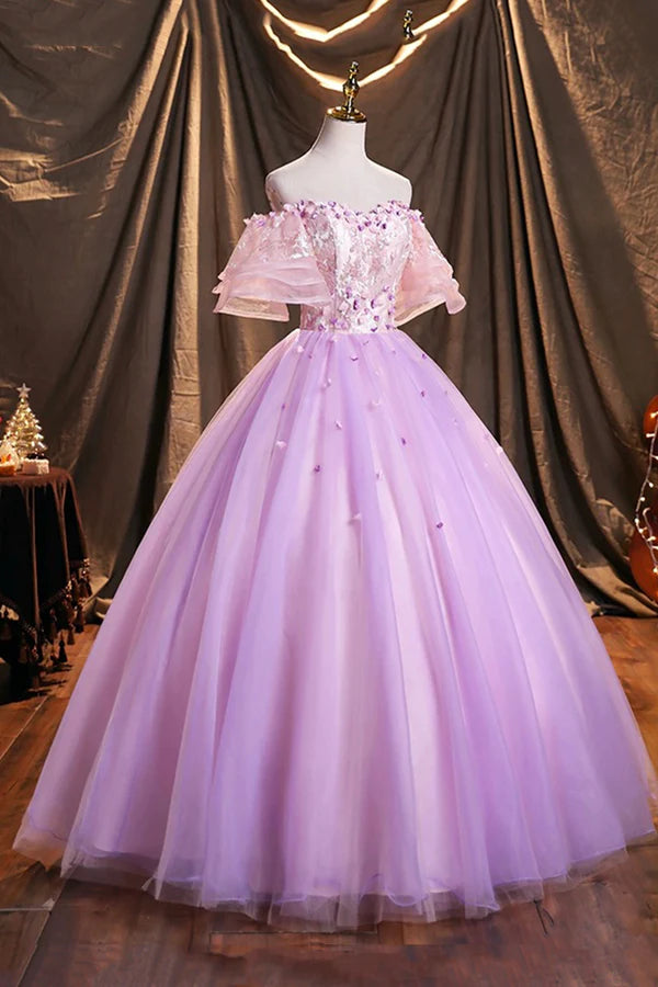 Wholesale Purple Tulle Sequins Long Prom Dress Beautiful Off the Shoulder Evening Party Dress