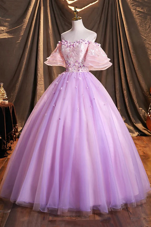 Wholesale Purple Tulle Sequins Long Prom Dress Beautiful Off the Shoulder Evening Party Dress