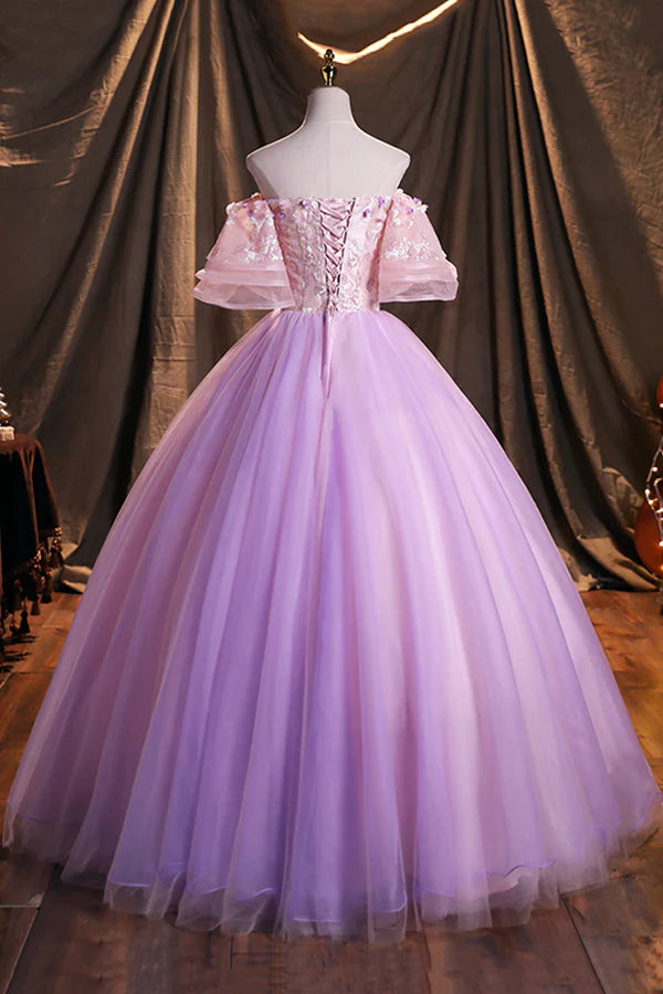 Wholesale Purple Tulle Sequins Long Prom Dress Beautiful Off the Shoulder Evening Party Dress