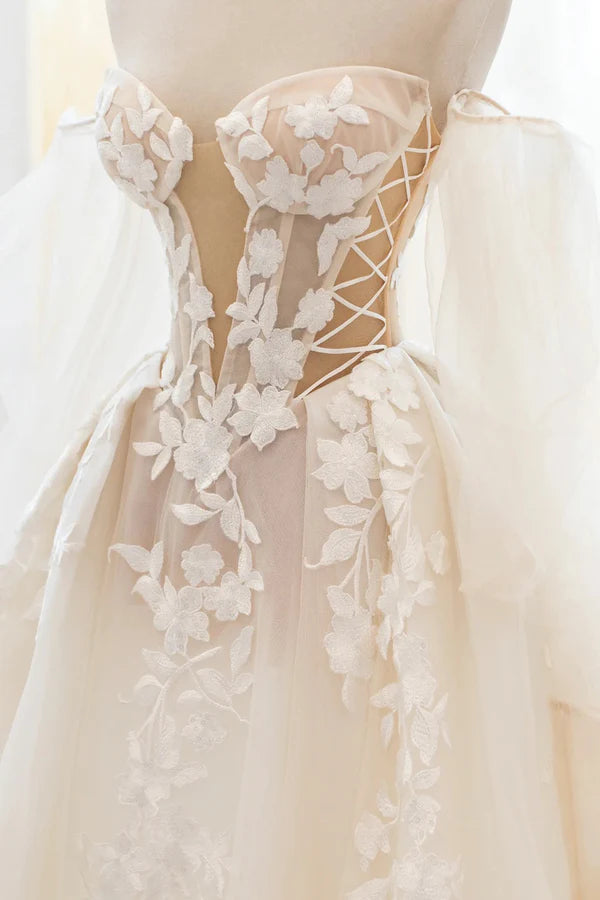 Wholesale Champagne Lace Long A-Line Ball Gown Off the Shoulder Evening Party Dress