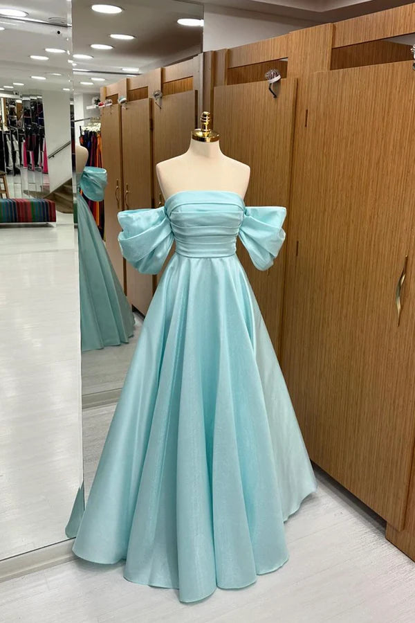 Wholesale Blue Tulle Floor Length Prom Dress Beautiful A-Line Formal Evening Dress