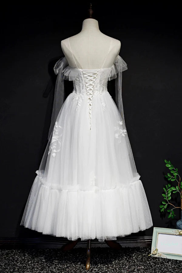 Wholesale White Lace A-Line Tea Length Prom Dress