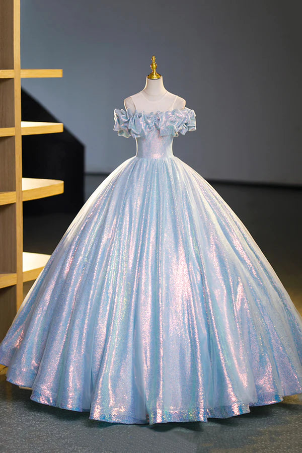 Wholesale Sparkling Tulle Sequins Long Floor Length Formal Dress Beautiful Off the Shoulder Evening Dress