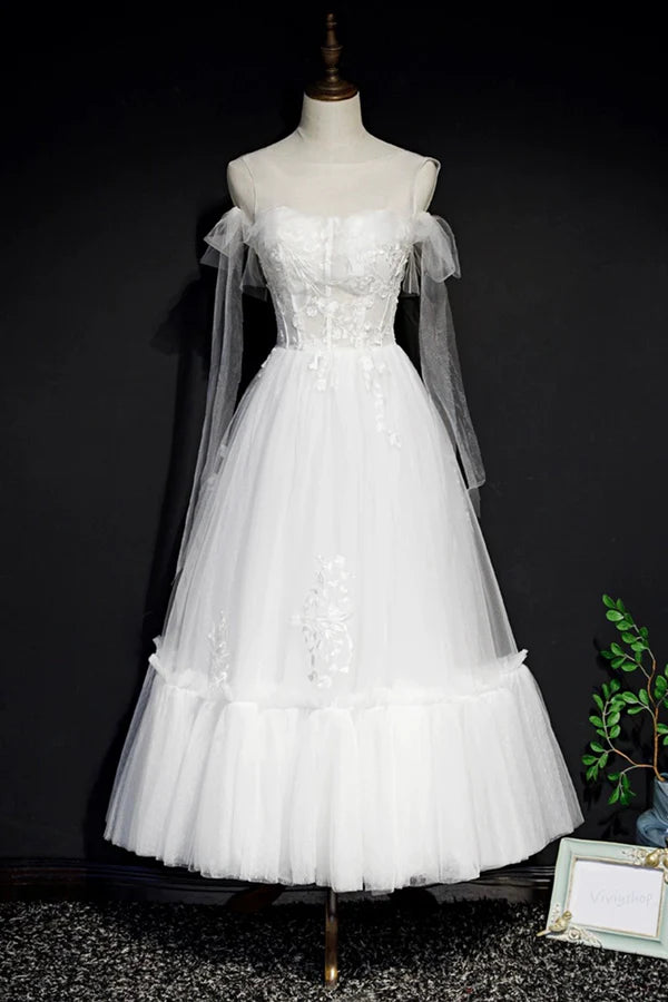Wholesale White Lace A-Line Tea Length Prom Dress