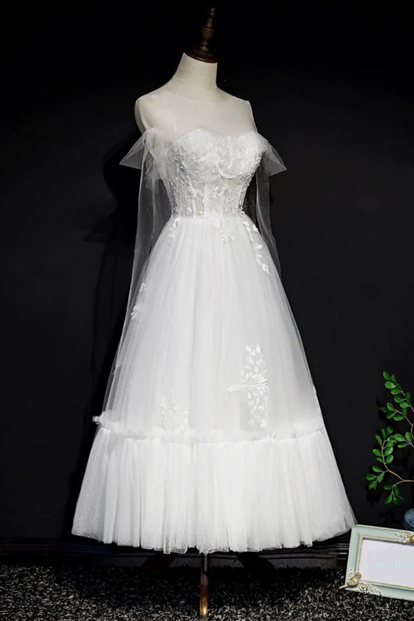 Wholesale White Lace A-Line Tea Length Prom Dress