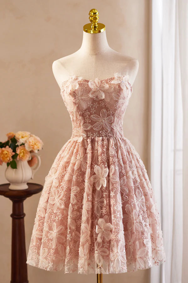 Wholesale Beautiful Tulle Flower Knee Length Prom Dress Off the Shoulder Short Sleeve Evening Party Dress
