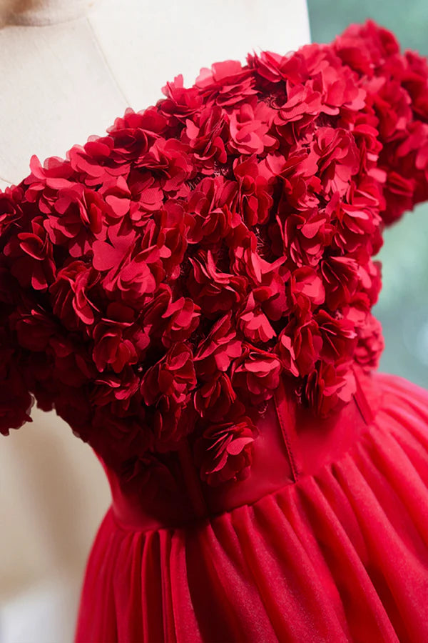 Wholesale Cute Tulle Short Prom Dress with Appliques Red A-Line Homecoming Party Dress