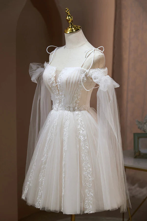 Wholesale Ivory Off-the-Shoulder Spaghetti Strap Lace Knee Length Prom Dress