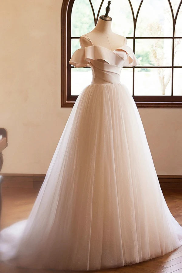 Wholesale Champagne Spaghetti Straps Floor Length Prom Dresses A-Line Sleeveless Backless Evening Party Dress