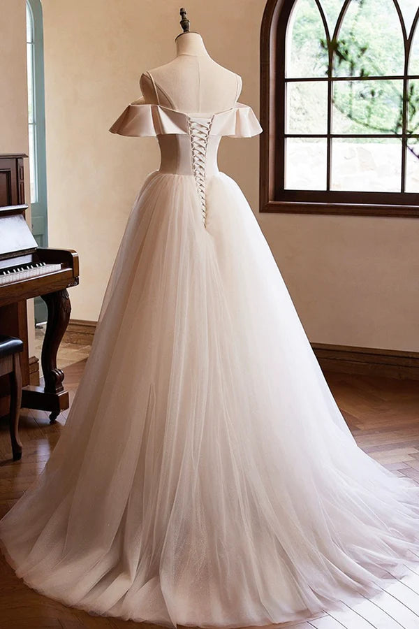 Wholesale Champagne Spaghetti Straps Floor Length Prom Dresses A-Line Sleeveless Backless Evening Party Dress