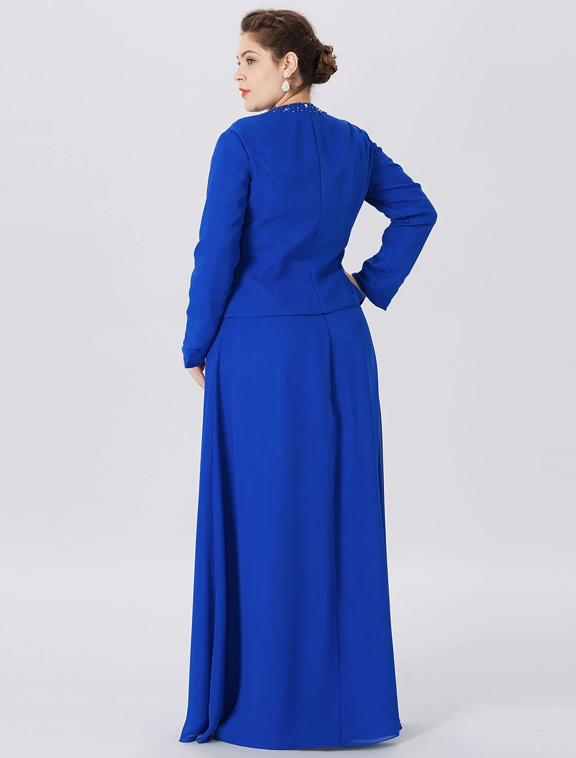 Wholesale A-Line Mother of the Bride Dress Formal Classic & Timeless Elegant & Luxurious Plus Size Straps Floor Length Chiffon Lace Long Sleeve Wrap Included with Pearls Crystals