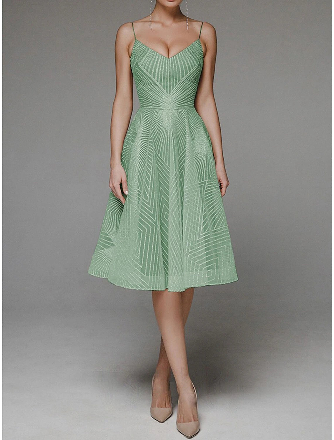 Wholesale A-Line Homecoming Dresses Floral Dress Wedding Guest Party Wear Tea Length Sleeveless Spaghetti Strap Polyester Backless with Embroidery