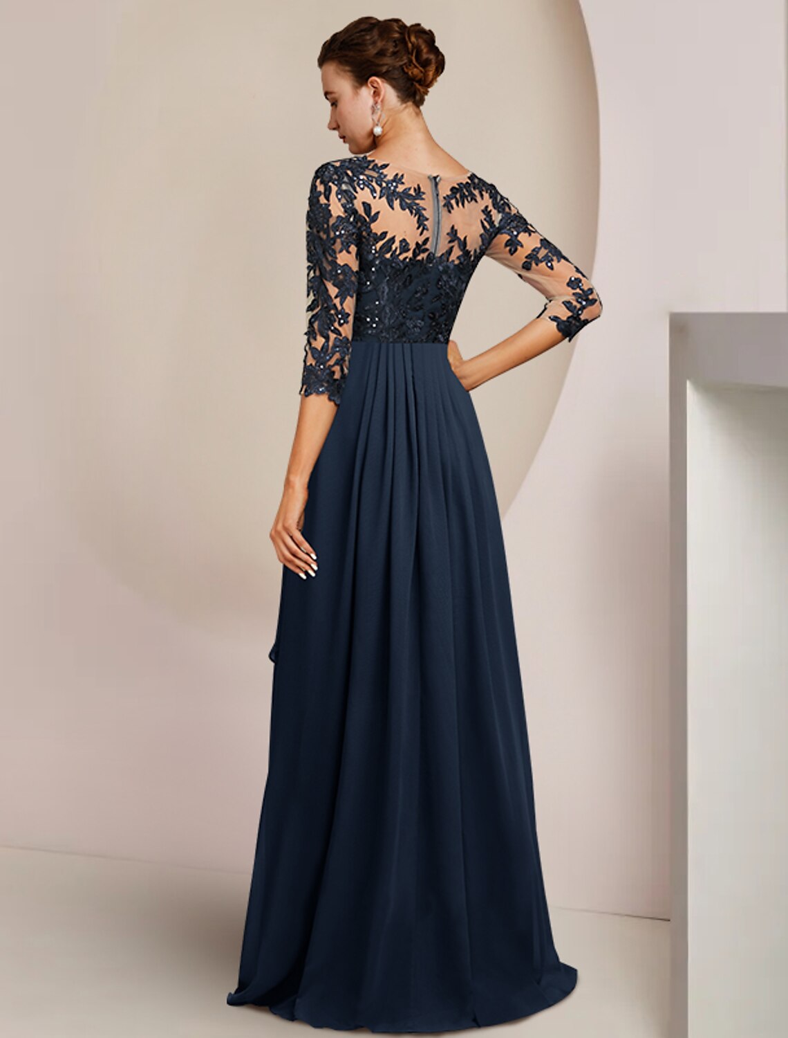 Wholesale  A-Line Mother of the Bride Dress Wedding Guest Elegant High Low V Neck Ankle Length Chiffon Lace 3/4 Length Sleeve with Sequin Appliques