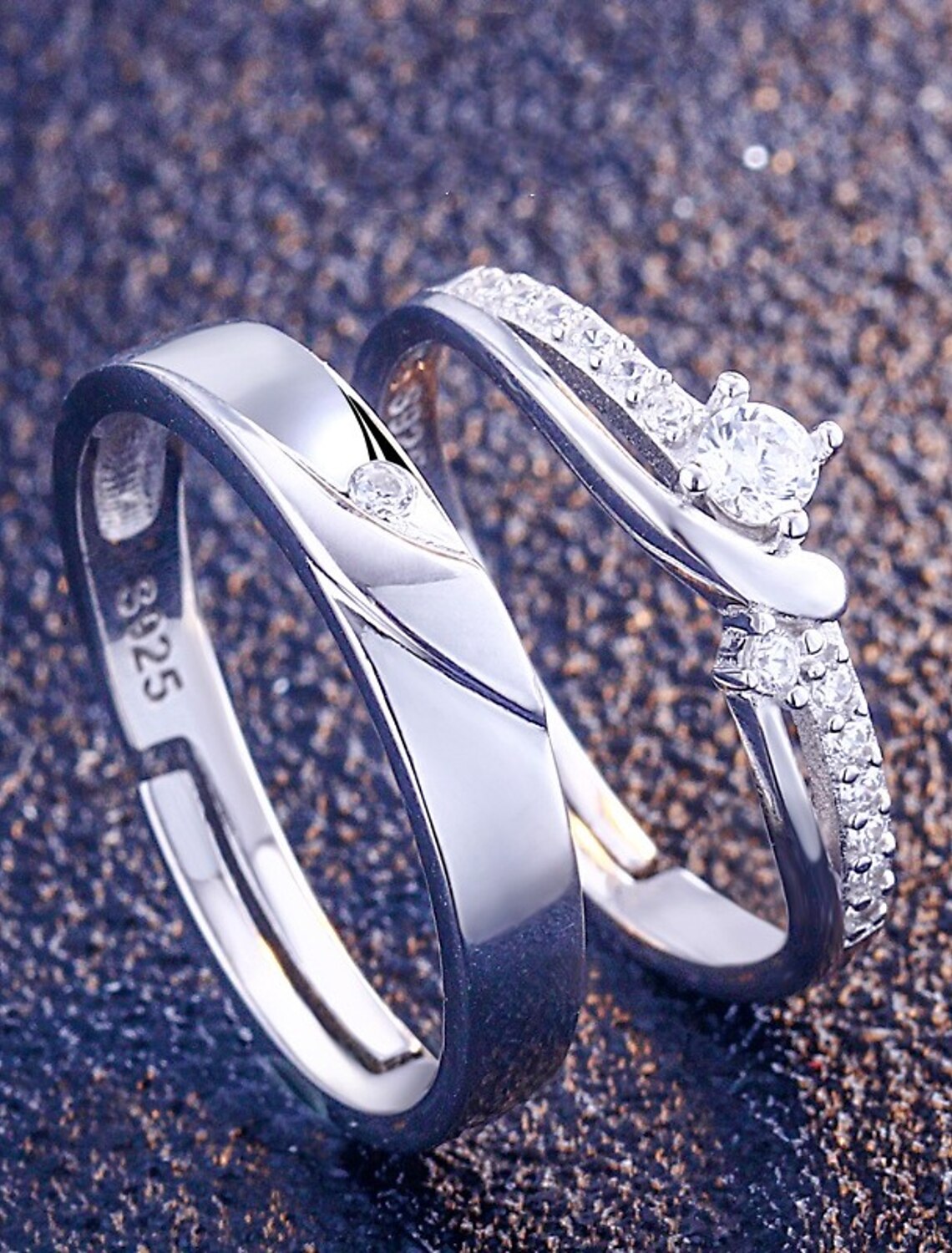 Wholesale Men Women Couple Rings Wedding Classic Silver S925 Sterling Silver Precious Stylish Simple 1 Pair Zircon
