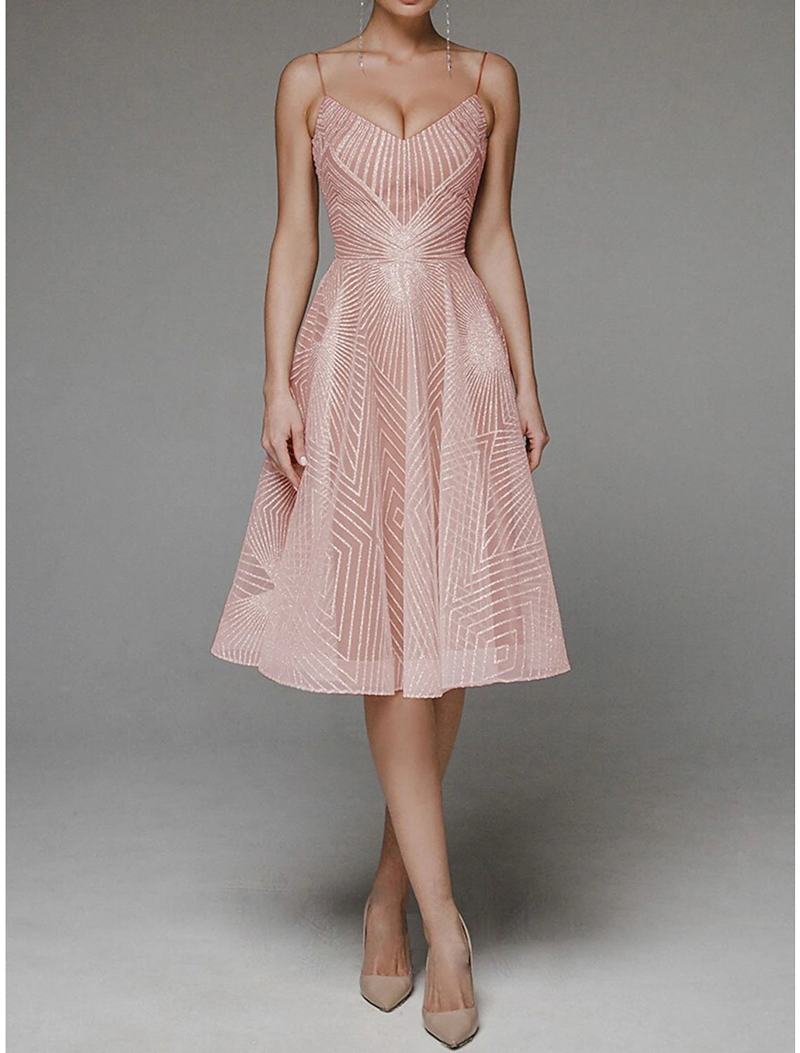 Wholesale A-Line Homecoming Dresses Floral Dress Wedding Guest Party Wear Tea Length Sleeveless Spaghetti Strap Polyester Backless with Embroidery