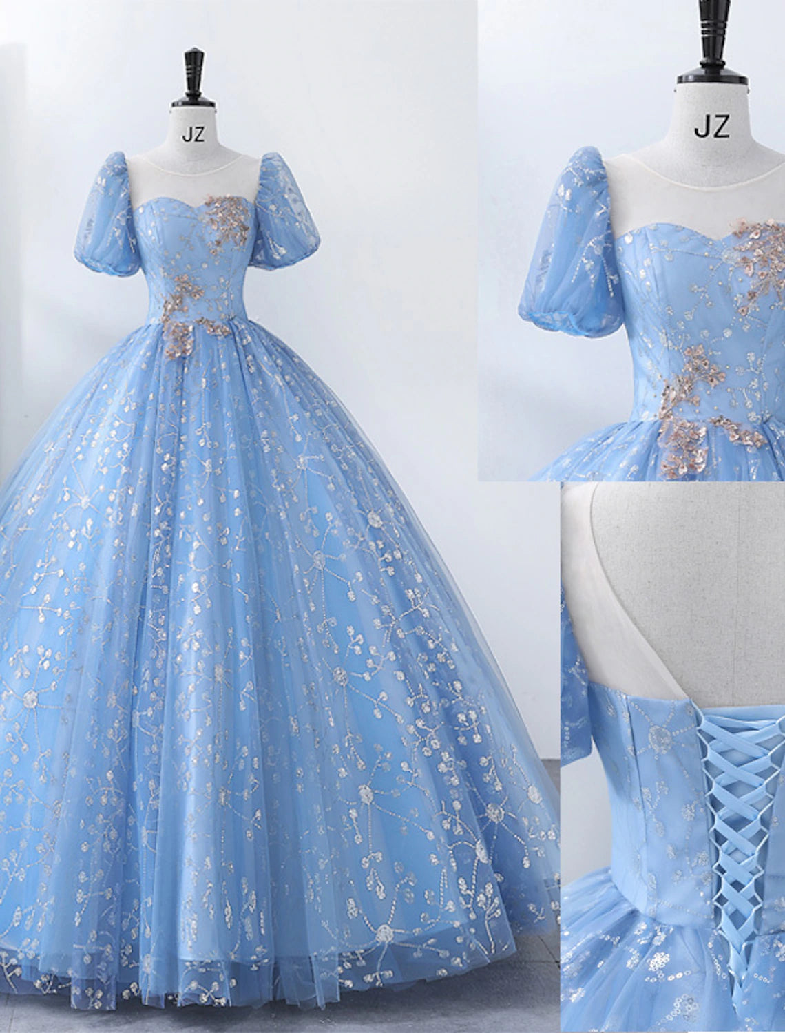 Wholesale Ball Gown Quinceanera Dresses Princess Dress Performance Sweet 16 Floor Length Short Sleeve Square Neck Polyester with Pearls Appliques