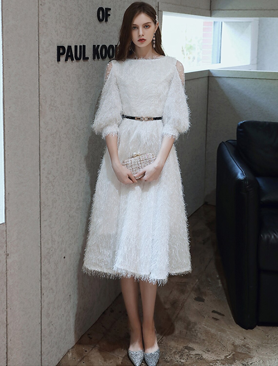 Wholesale A-Line Cocktail Dresses Princess Dress Cocktail Party Valentine's Day Tea Length 3/4 Length Sleeve Jewel Neck Nylon with Sash / Ribbon