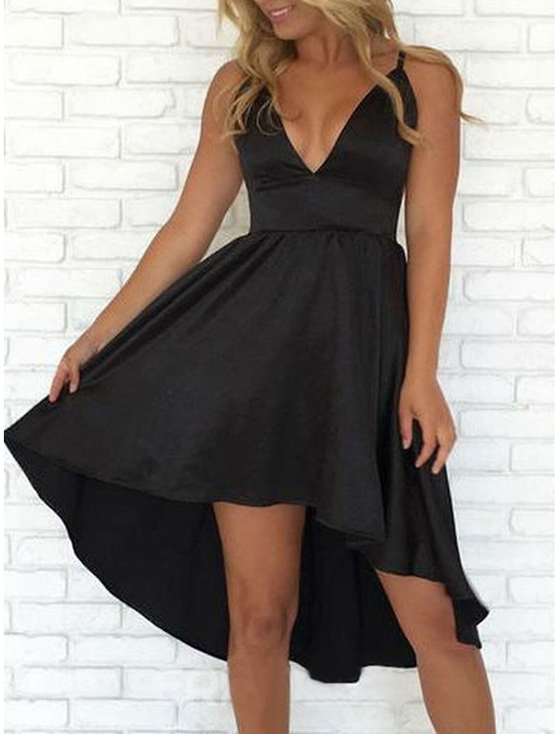 Wholesale A-Line Cocktail Dresses Party Dress Engagement Cocktail Party Asymmetrical Sleeveless V Neck Satin with Sleek