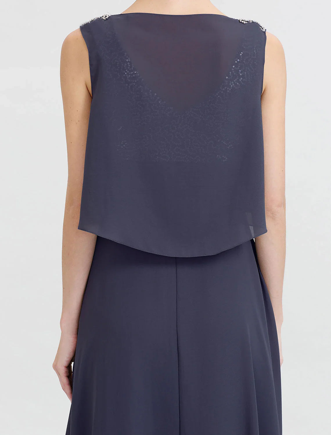 Wholesale A-Line Mother of the Bride Dress Formal Open Back Two Piece Jewel Neck Ankle Length Chiffon Sequined Sleeveless with Sashes / Ribbons Beading