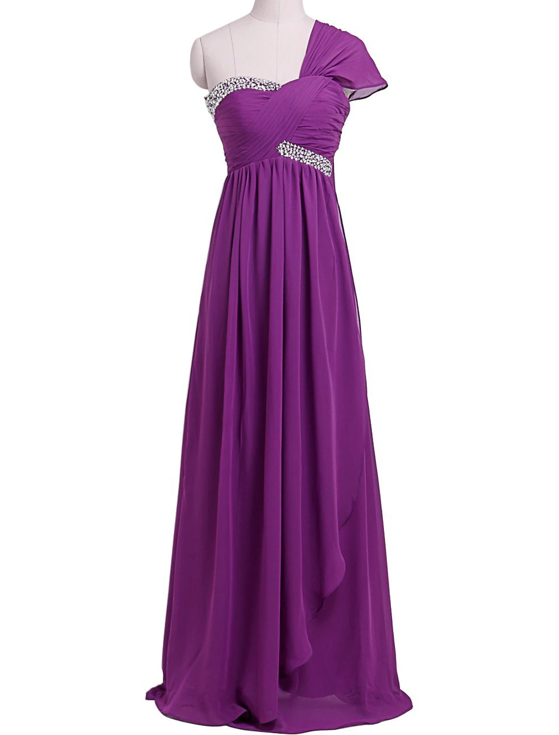 Wholesale Sheath / Column Evening Gown Beautiful Back Dress Wedding Guest Formal Evening Floor Length Short Sleeve One Shoulder Chiffon with Pleats Sequin