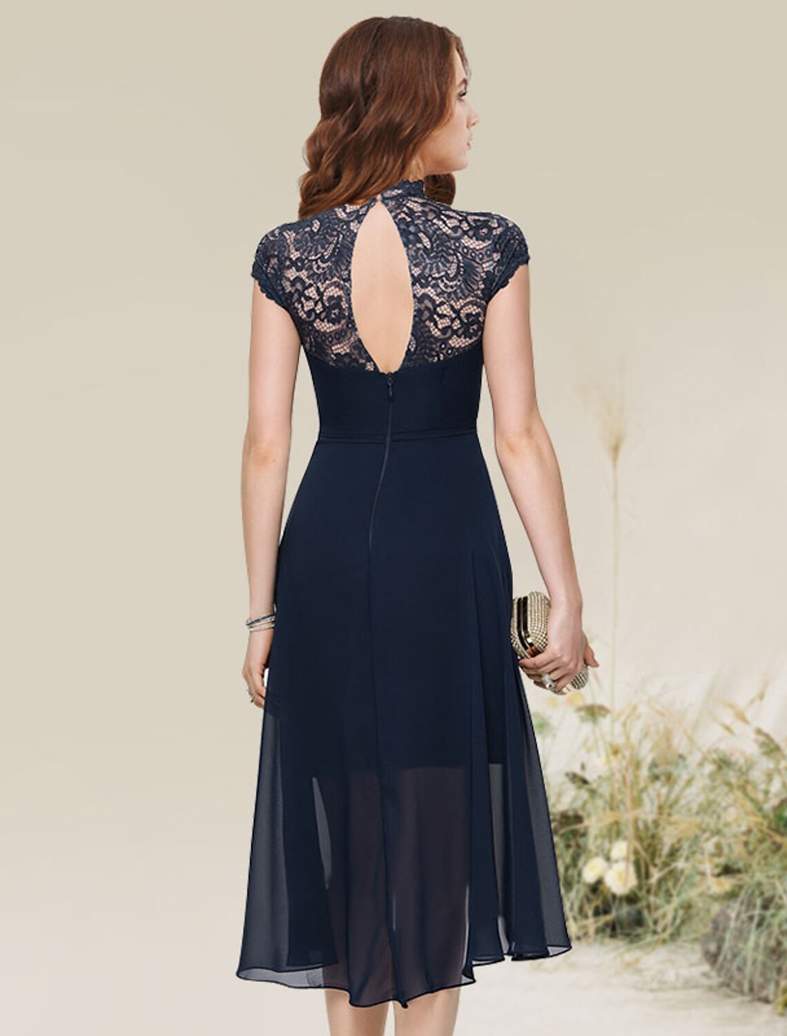 Wholesale A-Line Cocktail Dresses Flirty Dress Homecoming Wedding Guest Asymmetrical Sleeveless Jewel Neck Chiffon with Lace