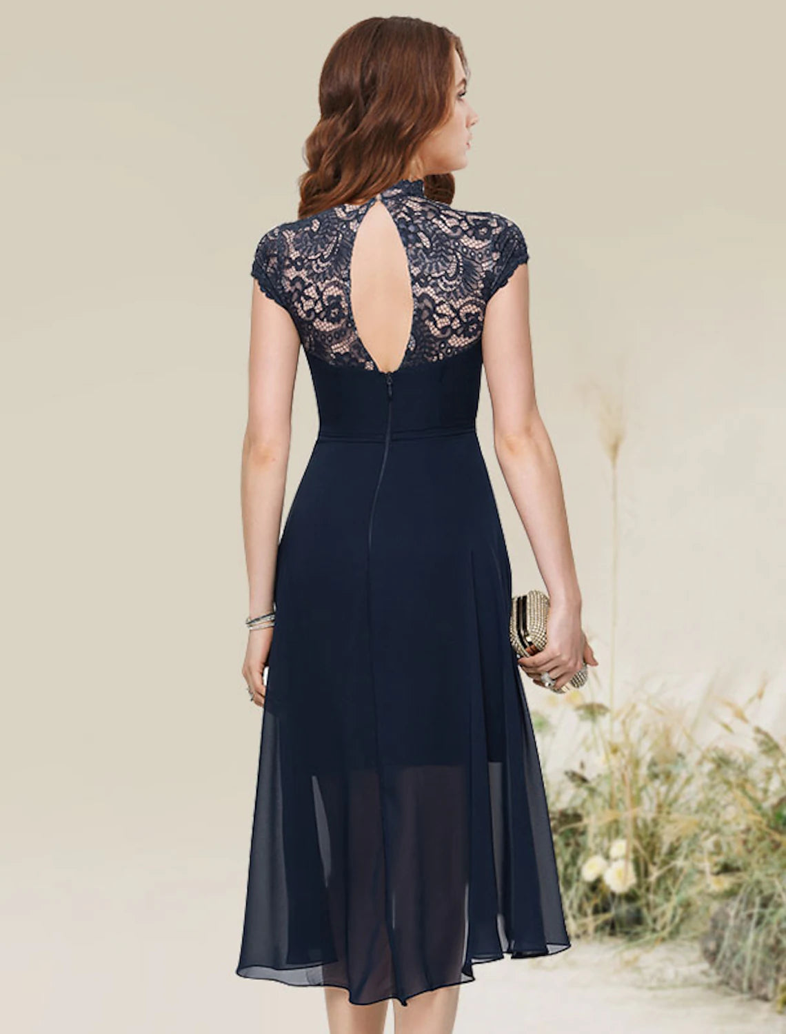 Wholesale A-Line Cocktail Dresses Flirty Dress Homecoming Wedding Guest Asymmetrical Sleeveless Jewel Neck Chiffon with Lace Insert