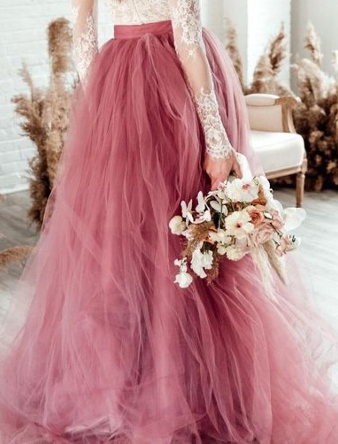 Wholesale Wedding Dresses in Color Wedding Dresses A-Line Separates Separates Sweep / Brush Train Tulle Bridal Skirts Bridal Gowns With Solid Color