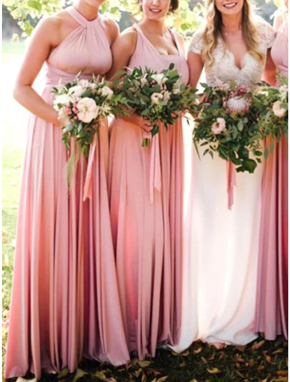 Wholesale Sheath / Column Bridesmaid Dress Halter Sleeveless Convertible Floor Length Spandex with Pleats / Solid Color