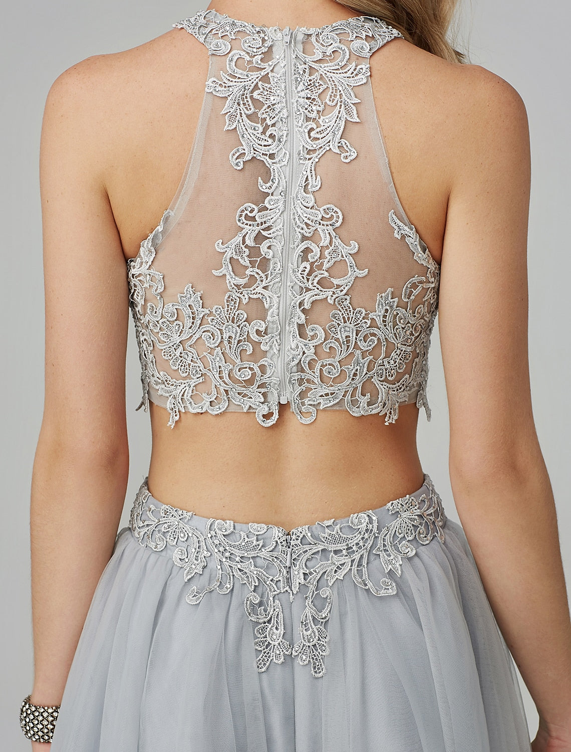 Wholesale  Two Piece Empire Prom Formal Evening Dress Halter Neck Sleeveless Floor Length Lace with Appliques