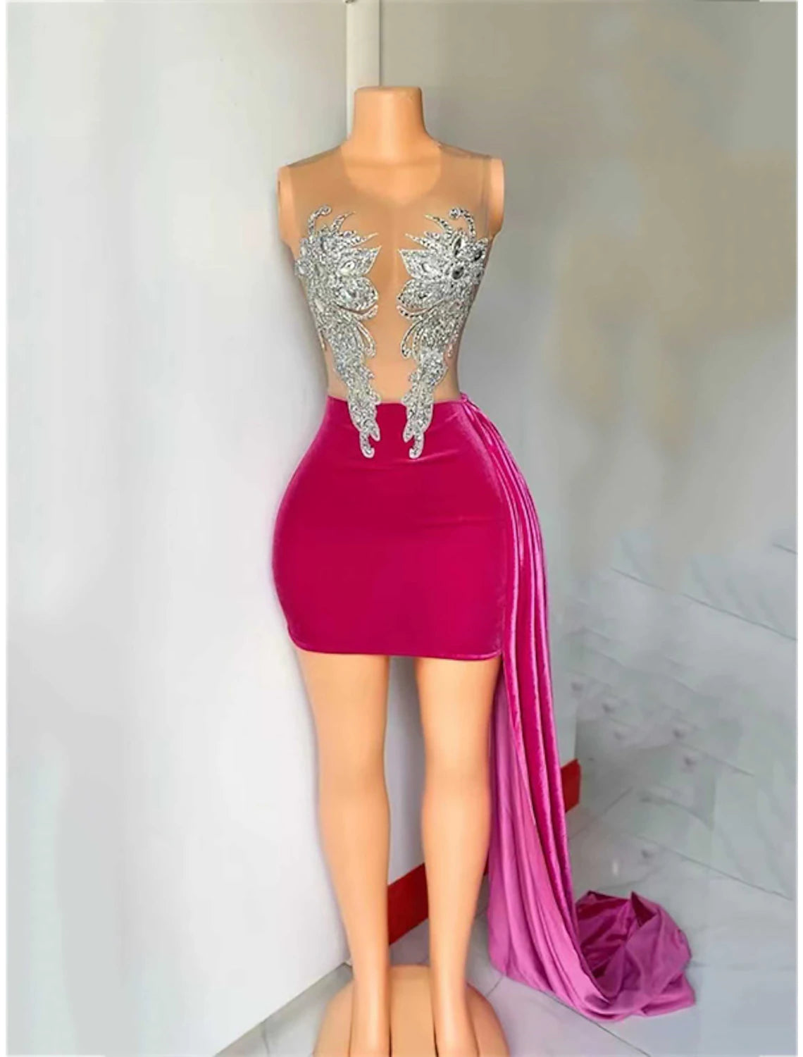 Wholesale Sheath / Column Cocktail Dresses Sparkle & Shine Dress Carnival Wedding Party Short / Mini Sleeveless Jewel Neck African American Stretch Fabric with Beading