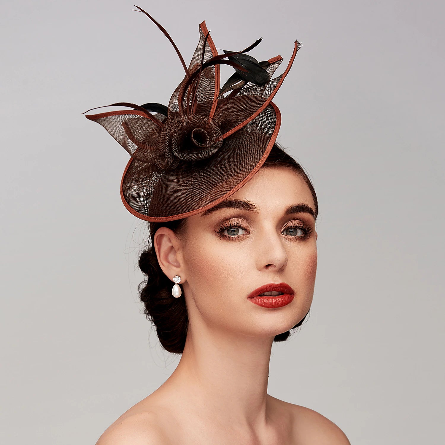 Wholesale Fascinators Feather Net Kentucky Derby Hat Fascinators Headpiece with Feather Floral Flower 1PC Wedding Horse Race Ladies Day Melbourne Cup Headpiece
